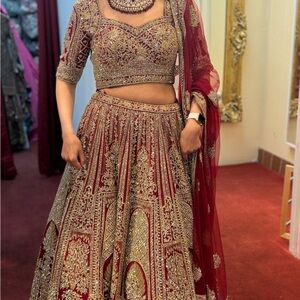 Elegant Red and Gold Embroidered Lehenga